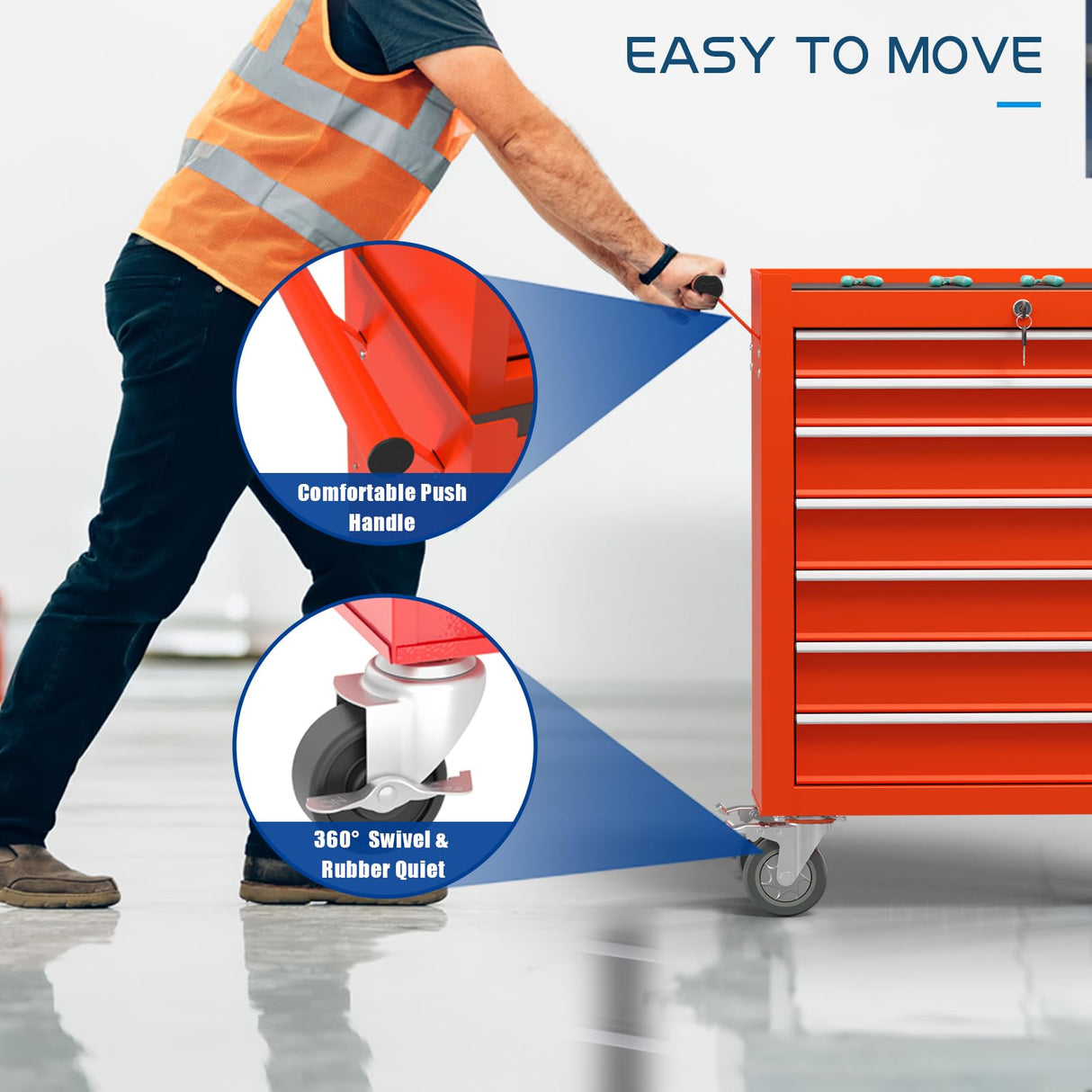 CMFYDAILY 7-Drawers Heavy-Duty Tool Chest, Large Capacity Lockable Tool Cabinet Heavy Duty Mechanic Metal Rolling Tool Box with Drawers and Wheels for Garage CMFYDAILY
