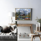 Shouruihua Diamond Art Kit Mountain Scene, Diamond Painting Kits for Adults Cabin Mountains Water, DIY Full Round Drill Diamond Dots with Forest Landscape Gem Arts for Home Wall Decor 16x12 inch Shouruihua