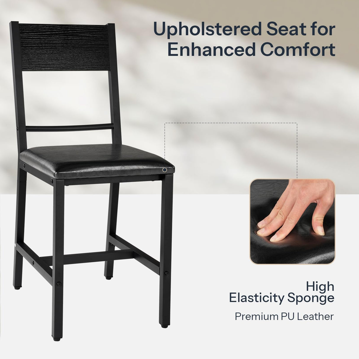 HOOBRO Kitchen Chairs Set of 2, Upholstered Dining Chairs, Dining Room Chairs with PU Cushion Seat, Black Kitchen Chairs with Backrest and Adjustable Feet, for Dining Room, Kitchen, Black BB36CD01 HOOBRO