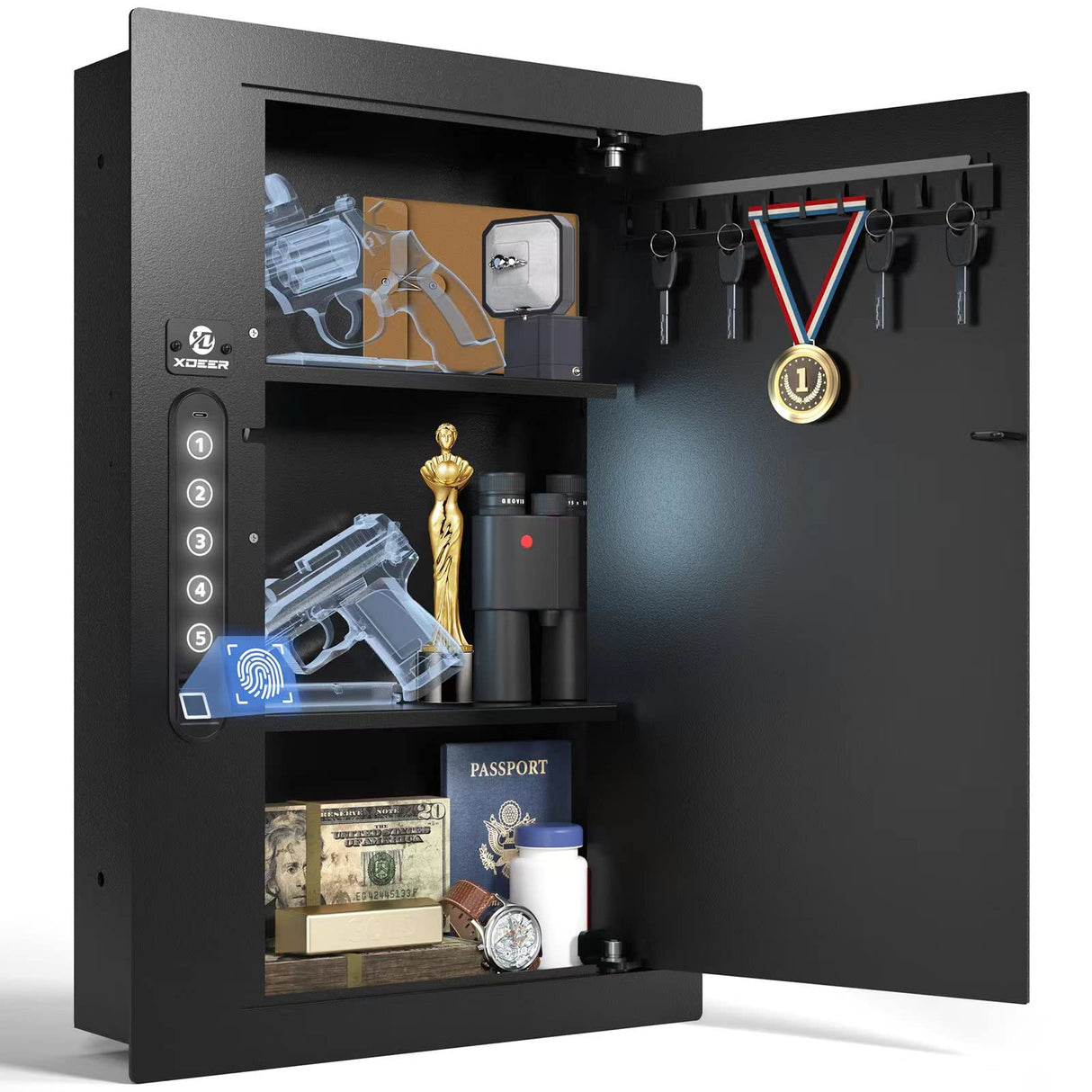 XDeer Security Flat Wall Safes In-Wall Hidden Safes Biometric Safes Fingerprint Safes Electronic Hidden Safes with Numeric Keypad Protecting Handguns, Money, Jewelry, Passports - for Home or Business XDeer