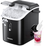 EUHOMY Nugget Ice Maker Countertop with Handle, Ready in 6 Mins, 34lbs Per Day, Removable Top Cover, Auto-Cleaning, Portable Sonic Ice Maker with Basket and Scoop, for Home/Party/RV/Camping (Black) EUHOMY