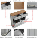 KIGOTY Dual Kitchen Trash Cabinet, Double Tilt Out Trash Can Cabinet with Countertop and Drawer, Free-Standing Pet Proof Recycling Cabinet Garbage Can Holder (Gray, 36" H) KIGOTY