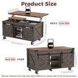 Turosur Lift Top Coffee Table with Storage, 4 in 1 Farmhouse Coffee Table with Lockable Rolling Wheels and Hidden Compartment, Center Table with 4 Sliding Barn Door for Living Room Turosur