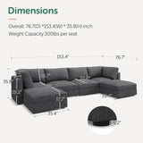 HONBAY Modular Sectional Couch with Storage Corduroy Sectional Sofa with Chaise U Shaped Sectional Couches for Living Room,Dark Grey HONBAY