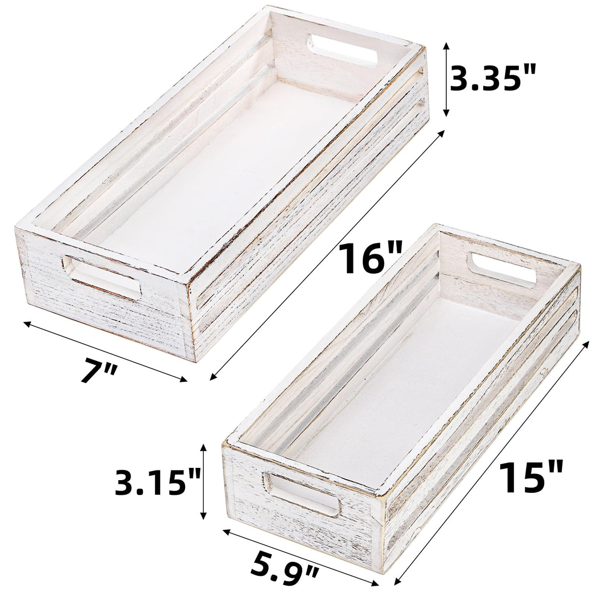 Noamus 2 Pack Bathroom Decor Box, Wooden Toilet Paper Holder, White Toilet Storage Basket, Toilet Tissue Tray with Handles for Home Decor, Farmhouse Tank Topper, Bathroom Kitchen Counter(2 Size) Noamus