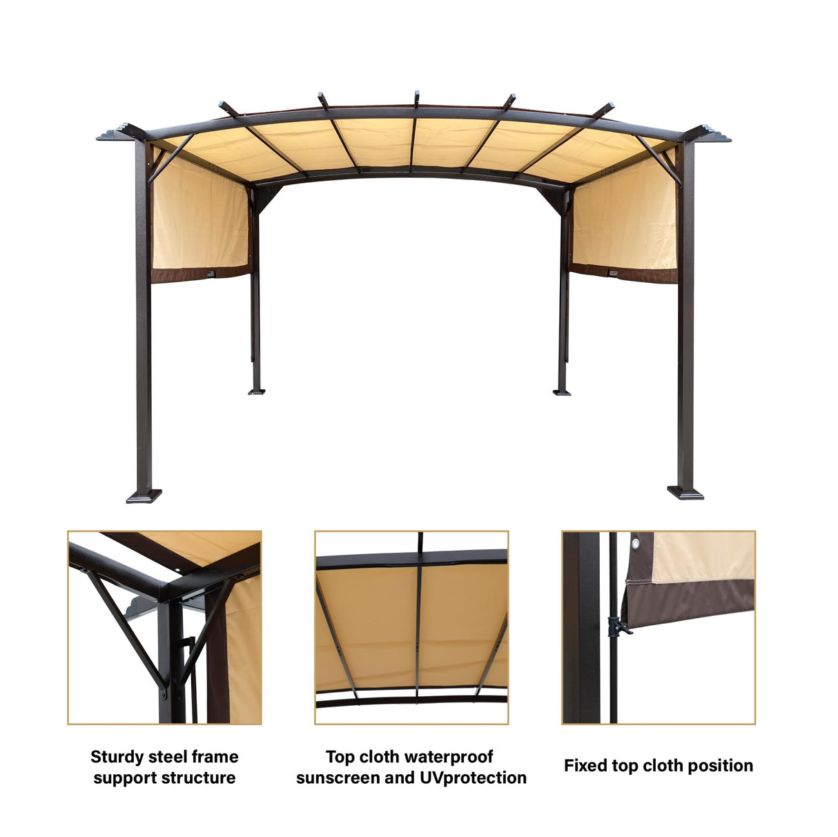 PERFECT GARDEN 12' x 9' Ft. Outdoor Patio Retractable Canopy Gazebo Metal Pergola with Adjustable Shade (Beige) PERFECT GARDEN