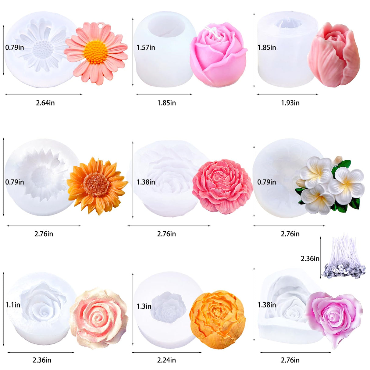 9 PCS Flower Candle Molds Rose Tulip Silicone Candle Mold Flower Shapes Moldes De Rosas Silicona para Velas for Soy Wax, Beeswax, Candle Making, Resin Craft Aifong
