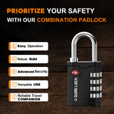 SURE LOCK TSA Accepted Heavy Duty Big Combination Luggage Padlock for Gun Cases, Transporting Equipment Cases in Trade Show, Music and Medical Industries (2, Black) SURE LOCK