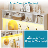 Maupvit Hall Tree with Bench and Shoe Storage, Coat Rack with Shoe Bench, 6 Shoe Cubbies, 4 Coat Hooks, LED Lights and Adjustable Shelf, Entryway Hall Tree, Shoe Bench with Soft Cushion for Hallways Maupvit