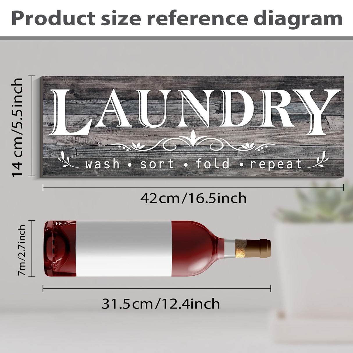 Laundry Sign, Solid Wood Laundry Room Decor, Rustic Signs Wall Hanging for Home Farmhouse Wall Decorations, 5.5 x 16.5 inch COLOR VALLEY ART