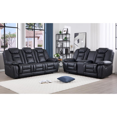 EBELLO Manual Recliner Sofa Set, Faux Leather Reclining Living Room Furniture Set, Included Single Chair and 3 Seat Manual Recliner Sofa, Black(Loveseat+Sofa)