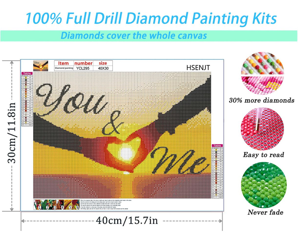 Love Diamond DIY Painting Kits, Sunset Diamond Art Craft for Adults Full Round Drill, Heart Pictures Painting with Round Diamonds,You and Me Diamond Paint kits for Home Wall Decor Gift(16inx12in) HSENJT