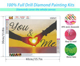 Love Diamond DIY Painting Kits, Sunset Diamond Art Craft for Adults Full Round Drill, Heart Pictures Painting with Round Diamonds,You and Me Diamond Paint kits for Home Wall Decor Gift(16inx12in) HSENJT