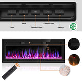 Hocookeper 60 inch Electric Fireplace, Wall Mounted and Recessed Fireplace Linear Fireplace Insert with Remote Control, Adjustable Flame Colors, Timer,750w/1500w, Black Hocookeper