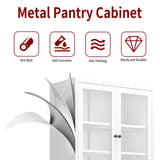 AQY Kitchen Pantry Cabinet,72" White Pantry Storage Cabinet with Adjustable Shelves and Glass Doors,Freestanding Cupboard,Metal Pantry Cabinets with Handle for Living Room Kitchen Assembly Required AQY