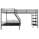 Twin Over Full Bunk Bed with Twin Loft Bed, L-Shaped Triple Bunk Bed with Storage Shelves, 3 Bunk Beds with Ladder and Full Length Guardrails, (Black Twin Over Full Shlef) Bellemave