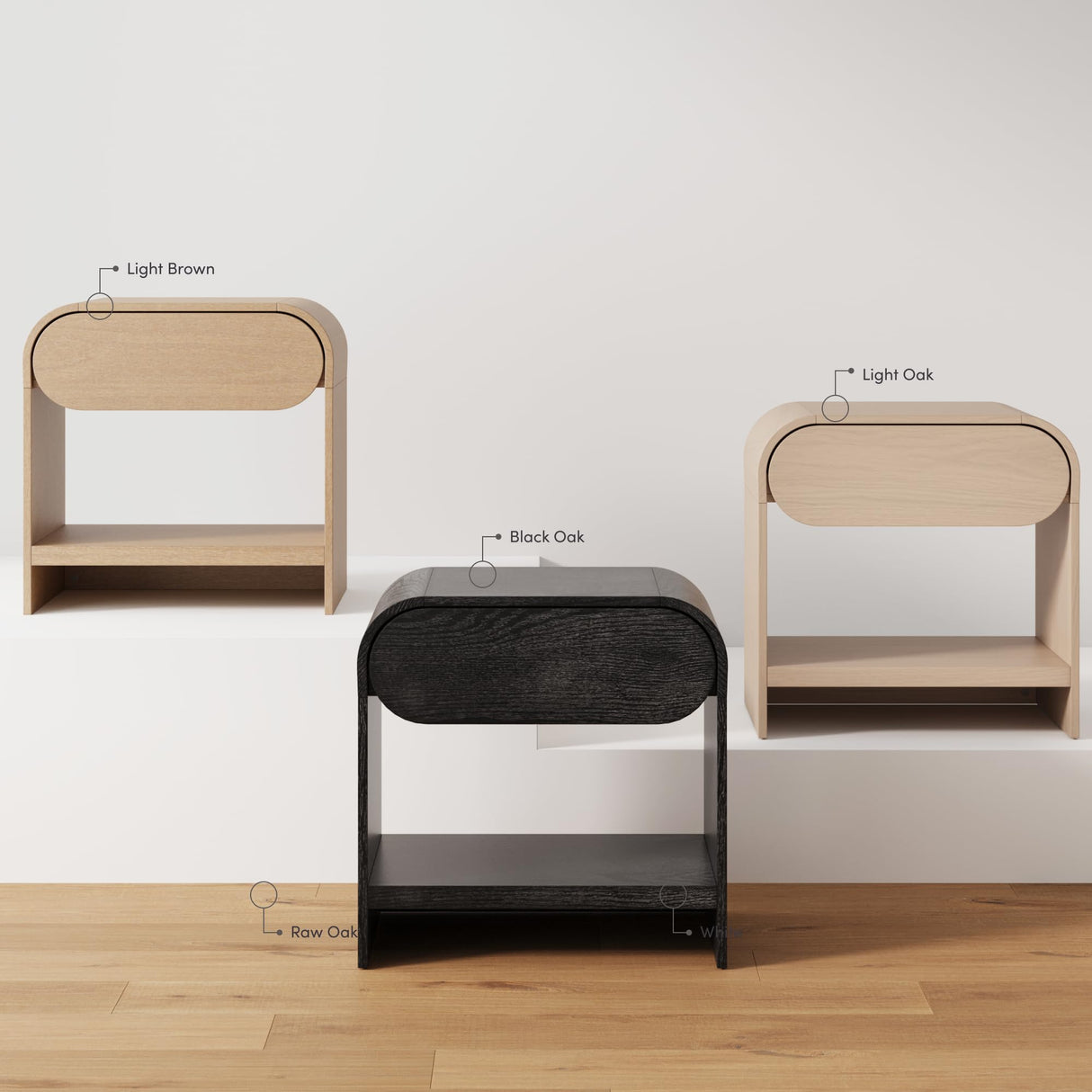 Nathan Jamea Iris Mid-Century Modern Nightstand with Drawer, End Table with Storage for Bedroom or Living Room with Rounded Silhouette, Light Oak Nathan James