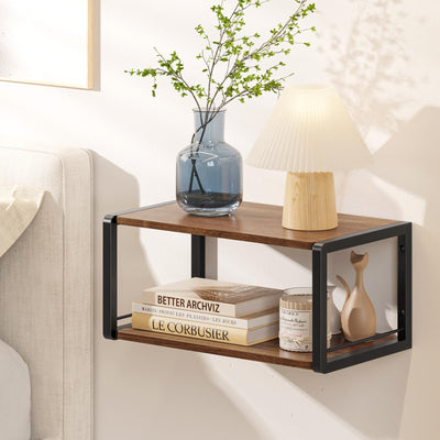 NANAGIFTREE Floating Nightstand, Wood Bedside Shelf Wall Mounted Nightstand with Heavy-Duty Frame, Floating Bedside Table for Bedroom, Bathroom, Kitchen, (Vintage Brown, 1 Pack)