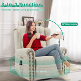 VIVIJASON Power Swivel Rocking Recliner Chair with Massage & Heat, Electric Rocker Nursery Glider Chair, Wingback Tufted Upholstered Recliner W/Type-C & USB Ports for Living Room, Bedroom, Beige VIVIJASON