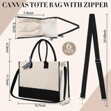 yeload 6 Pieces Canvas Tote Bags with Handles Shoulder Strap - Black and White Blank Sublimation Tote Bags for Women, Bridesmaids, and Daily Use - Bulk Zipper Tote Bags for DIY Crafts and Gifts yeload