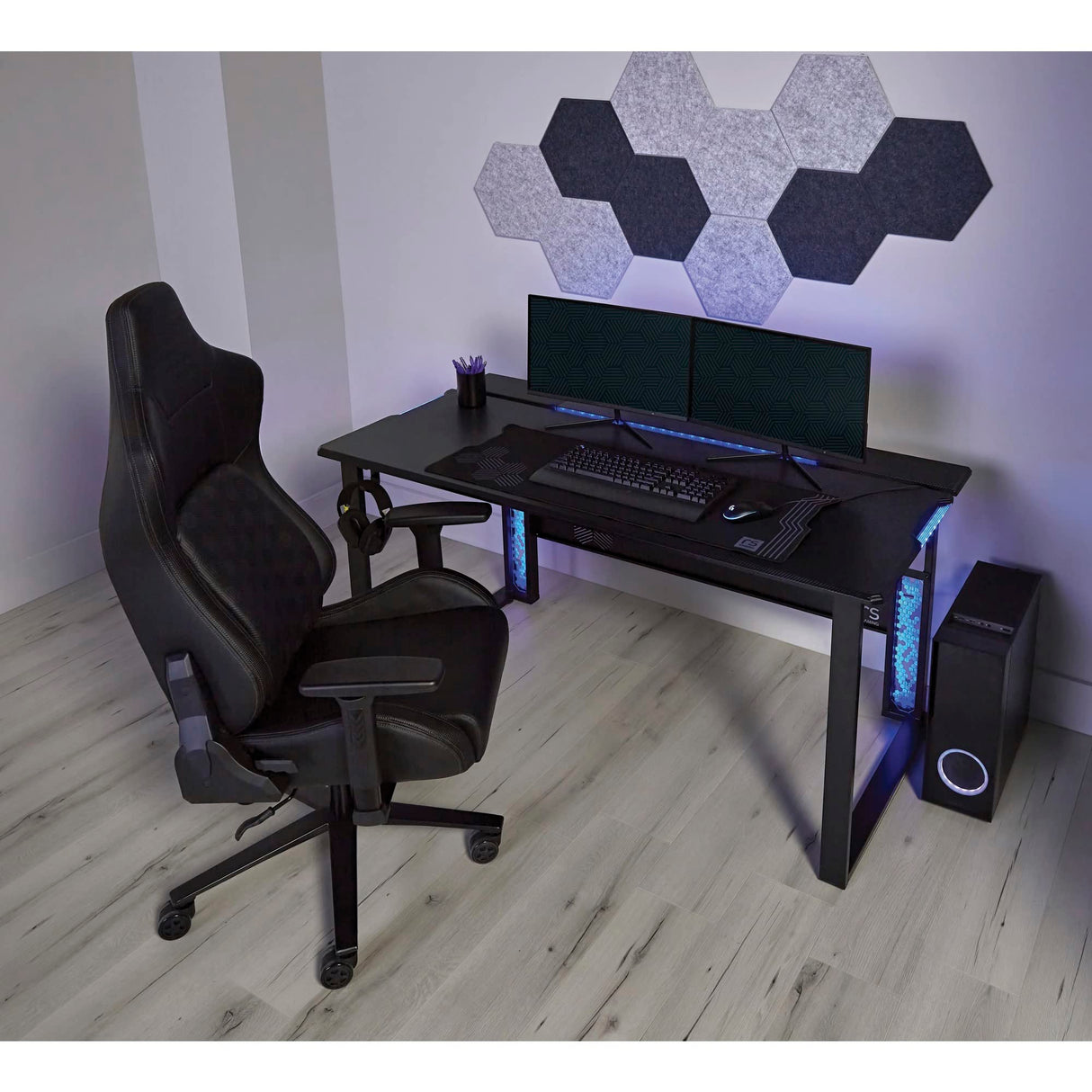RS Gaming™ Mergence 60"W RGB Gaming Computer Desk With 10 Acoustic Panels, Black RS Gaming