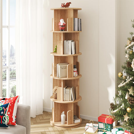 MXV Rotating Bookshelf, 360° Display 5 Tier Floor Standing Bookcase, Storage Rack for Kids&Adult, Multi-Functional Bookshelf Organizer for Bedroom, Study Room and Living Room MXV