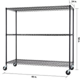 TRINITY Basics 3-Tier Adjustable Wire Shelving with Wheels for Kitchen Organization, Garage Storage, Laundry Room, NSF Certified, 600 to 1350 Pound Capacity, 60” by 24” by 54”, Black TRINITY