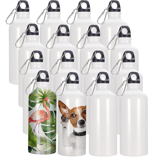 YOUKE OLA 16 Pack Sublimation Aluminium Water Bottle with Carabiner Blank White Aluminum Sports Bottle for Sublimation Heat Press Transfer 20oz