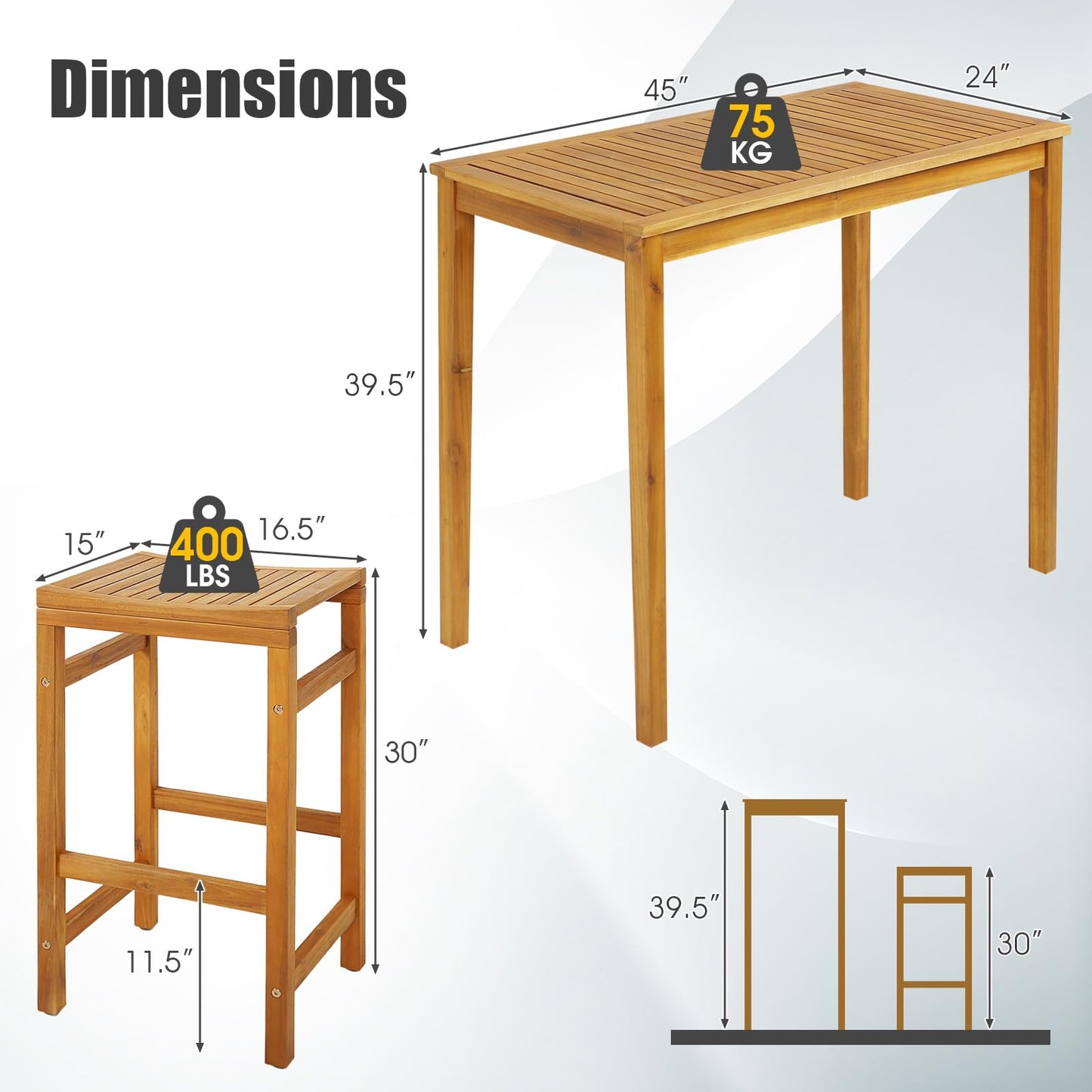 Tangkula 7-Piece Acacia Wood High Top Bar Set with 6 Saddle Stools for Outdoor Dining