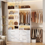 Secilix Closet System with 6 Drawers, 48" Wood Closet Organizer System, Walk-in Closet or Small Closet System with Shelves, Modular Closet Systems with 3 Expandable Hanging Rods, 2 Sets, White (4FT) secilix