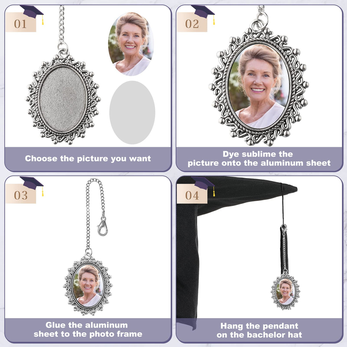 Sureio Graduation Cap Photo Charm Oval Graduation Cap Decorations Sublimation Tassels Graduation Photo Charm for Cap and Gown Ceremony Picture Decorations(4 Pieces) Sureio
