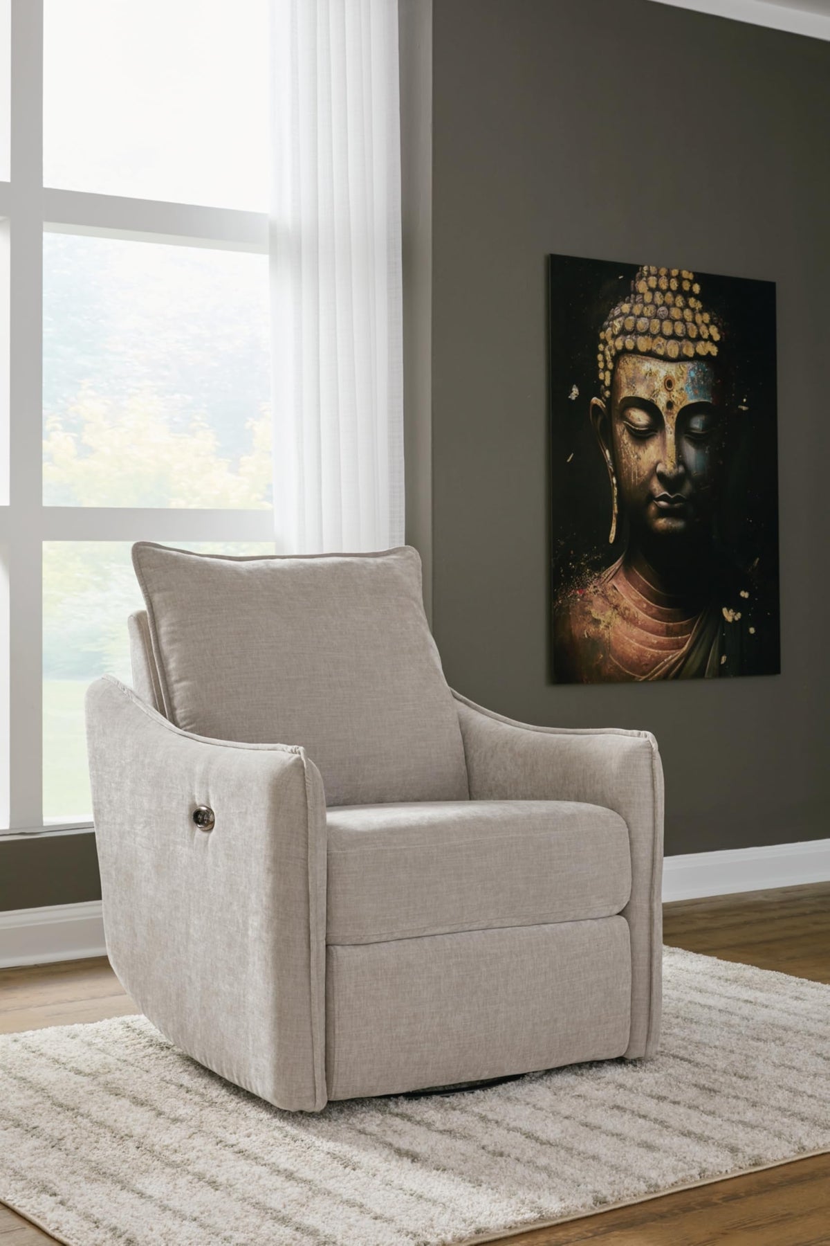Signature Design by Ashley McBurg Contemporary Swivel Power Recliner with USB Ports, Light Gray Signature Design by Ashley