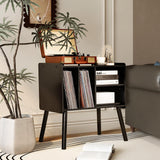 UODERS Record Player Table, Mid-Century Record Player Stand with Vinyl Storage Hold Up to 150+ Albums, Vinyl Record Cabinet with Adjustable Shelves, Wood Turntable Stand for Music Living Room (Black) UODERS