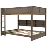 Merax Queen Over Queen Bunk Bed with Storage Cabinets and USB Ports, Antique Wood Merax