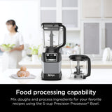 Ninja Blender, Compact Kitchen System, 1200W, 3 Functions for Smoothies, Dough & Frozen Drinks with Auto-IQ, 72-oz.* Blender Pitcher, 40-oz. Processor Bowl & 18-oz. Single-Serve Cup, Grey, AMZ493BRN Ninja
