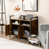 Giantex Cat Litter Box Enclosure - Cat Washroom Hidden Furniture with Front Entry, Cat Scratcher, 2-Door Storage Cabinet, 2 Compartments, Air Vents, Metal Frame, Wooden Pet Crate House (Rustic Brown) Giantex