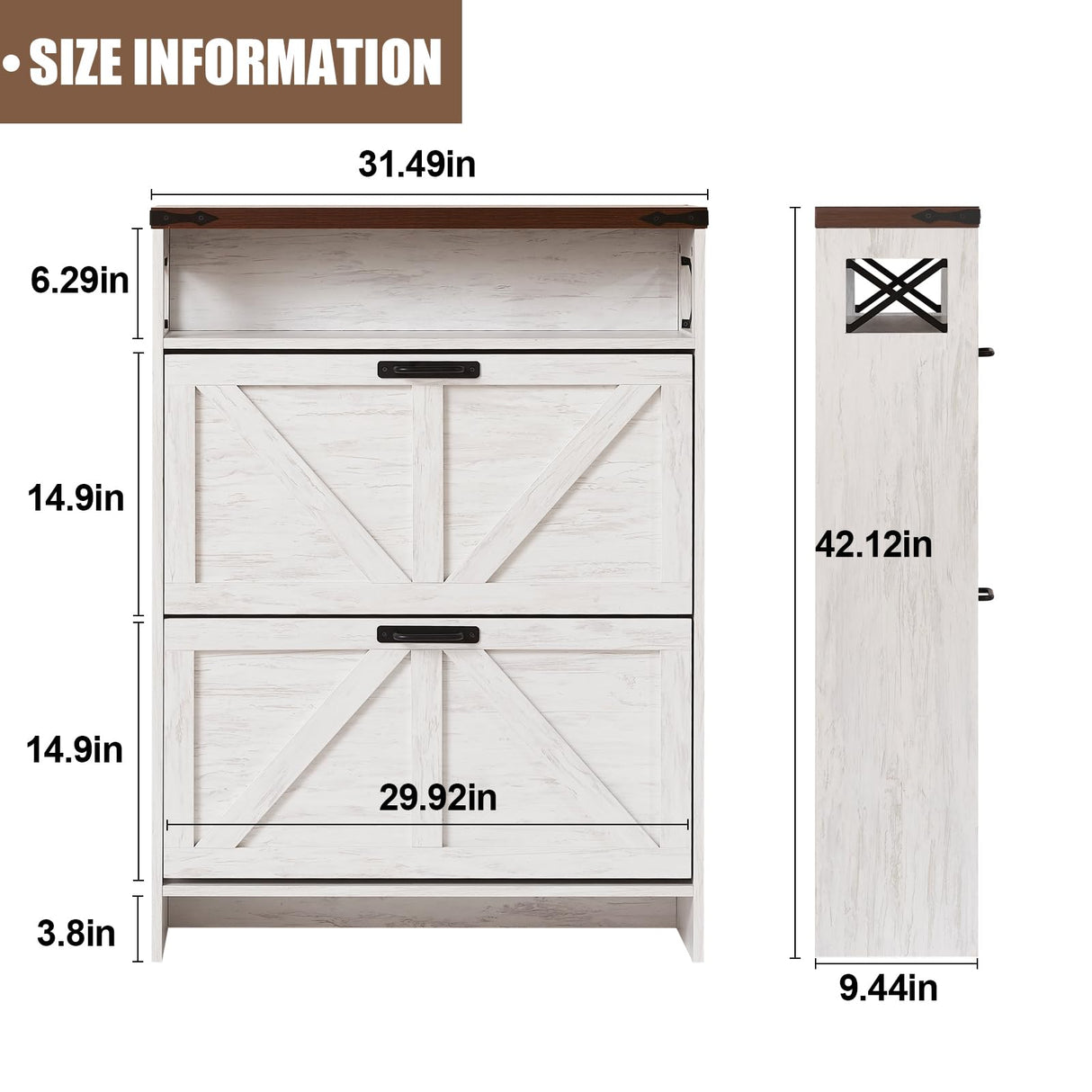 EXRIARO Shoe Cabinet Storage for Entryway, Shoe Storage Cabinet with 2 Flip Drawers, Farmhouse Shoe Storage Organizer Cabinet for Heels,Slippers,Sneakers (White) EXRIARO