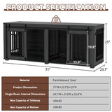 DEYGIA Large Dog Crate Furniture for 2 Dogs, Upgrade 71" Pro XXL Sliding Door Heavy Duty Dog Kennel Furniture with Divider, Steel Frame Indoor Double Dog Crate for Large Medium Small Dogs, Dark Black DEYGIA