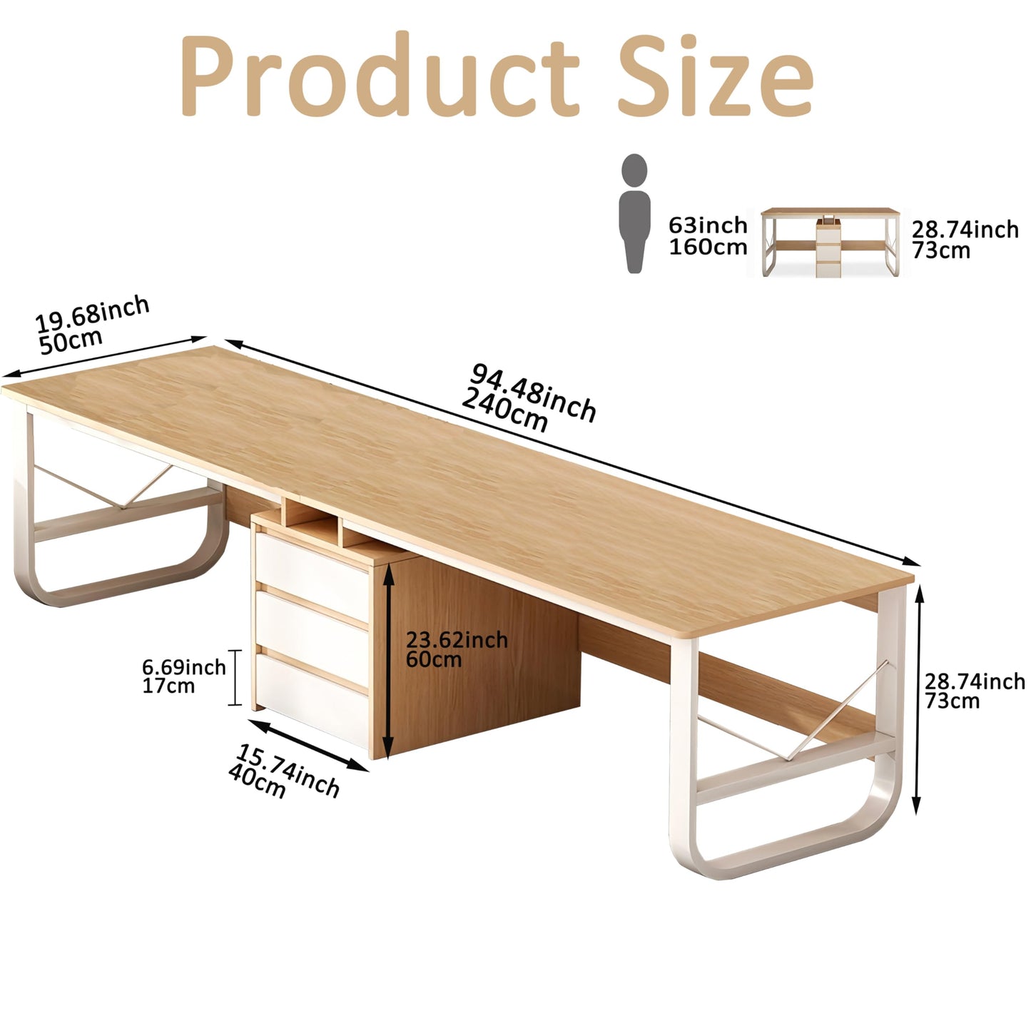 Generic 95″ Large Two Person Desk with 3 Drawers,Extra Long Double Desk for Home Office Desk,Industrial Wood Workstation for 2 People,Gaming Computer Desk,Writing Study Table,White, 94.48″X28 - WoodArtSupply