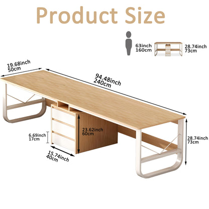 Generic 95″ Large Two Person Desk with 3 Drawers,Extra Long Double Desk for Home Office Desk,Industrial Wood Workstation for 2 People,Gaming Computer Desk,Writing Study Table,White, 94.48″X28 - WoodArtSupply