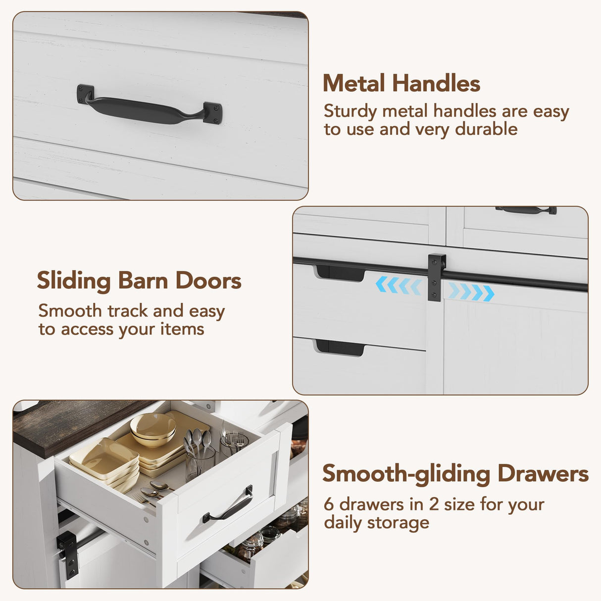 GAOMON Farmhouse 6 Drawers Dresser for Bedroom with Sliding Barn Doors, Wood Dressers & Chest of Drawers, Rustic Dressers TV Stand, Dresser Organizer for Bedroom, Living Room, White GAOMON