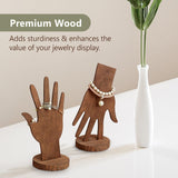 MOOCA 6 Pcs Set Real Wooden Hand Form Jewelry Display, 2-Way Design for Wall Hanging or Standalone Mannequin Finger Hand Display, Premium Real Wood Sturdy Base, Brown Color MOOCA