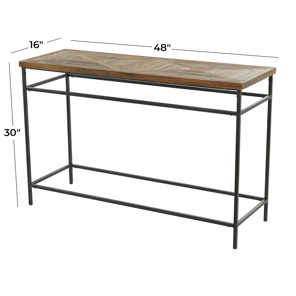 Deco 79 Metal Console Table with Brown Wood Top, 48" x 16" x 30", Black Deco 79
