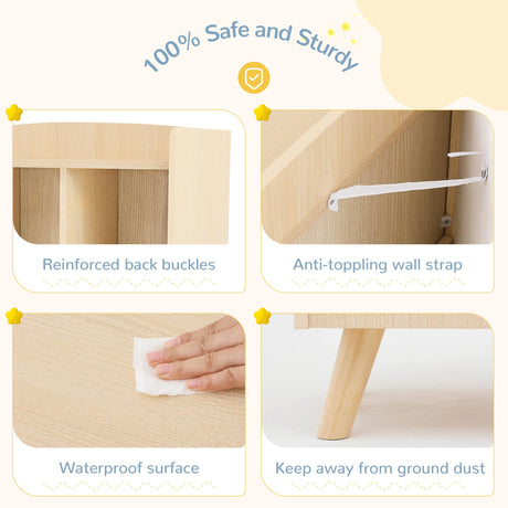 Curipeer Kids 3-Tier Wooden Bookshelf and Toy Storage Organizer in Natural Wood Curipeer