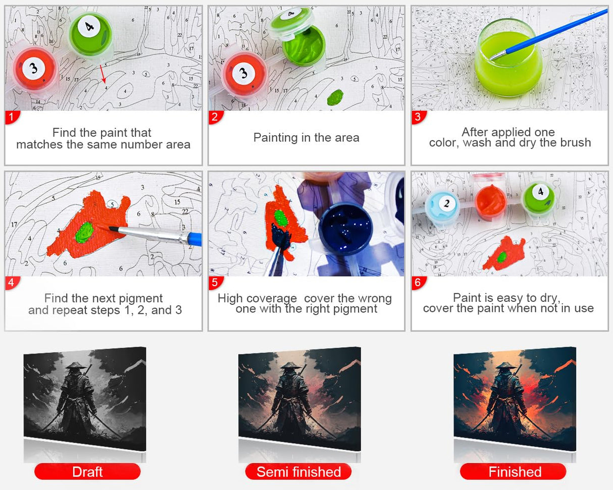 TUMOVO DIY Paint by Number for Adult, A Samurai with a Katana Paint by Numbers, Warrior Adult Paint by Numbers Kits on Canvas, 16X20 Inch Mountain Paint by Numbers for Adults Beginners TUMOVO