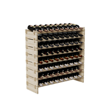 Modular Real Wood Wine Storage Racks - Stackable Wine Rack, Free Standing Floor Wooden Wine Rack, Premium Wine Storage Rack Elegant Display and Organizing for Kitchen and Cellar 8 Tier 72 Bottles Svimi