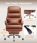 Ylzyxal Office Chair, Big and Tall Office Desk Chair, Ergonomic Office Chair, 400LBS PU Leather Computer Chairs, Executive Office Chair with Foot Rest and Lumbar Pillow (Bright Brown) Ylzyxal