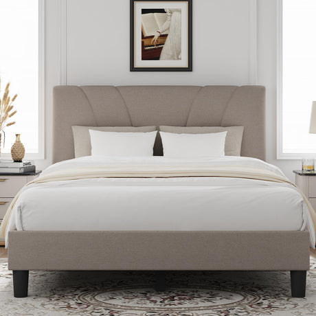 Novilla King Size Bed Frame with Adjustable Headboard Platform King Bed Frame Linen Fabric Upholstered Headboard, No Box Spring Needed, Noise-Free, Wooden Slats Support, Easy Assembly, Beige Novilla