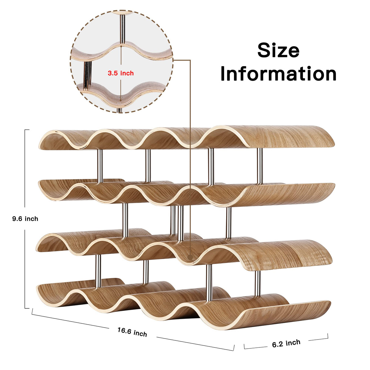 TRUDING Countertop Wine Rack - 14 Bottle Freestanding Wine Bottle Holder Stand - 4 Tier Wooden Wine Storage Rack - Wavy Wine Organizer for Cabinet Pantry Home Kitchen Bar TRUDING