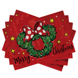 Seliem Merry Christmas Wreath Placemats Set of 4, Xmas Polka Dot Bow Holly Berry Red Dining Table Place Mats, Winter Star Holiday Kitchen Decor Party Home Decoration 12 x 18 Inch Seliem